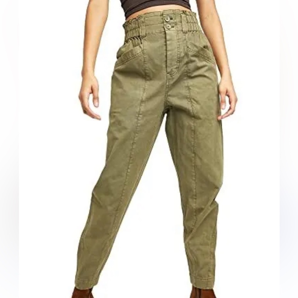 Free People Paper Bag Army Green Trouser NWOT XS